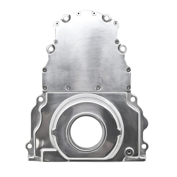 Handson Aluminum Chevy LS Two Piece Timing Chain Cover without Cam Sensor Hole - Polished HA1320696 - main